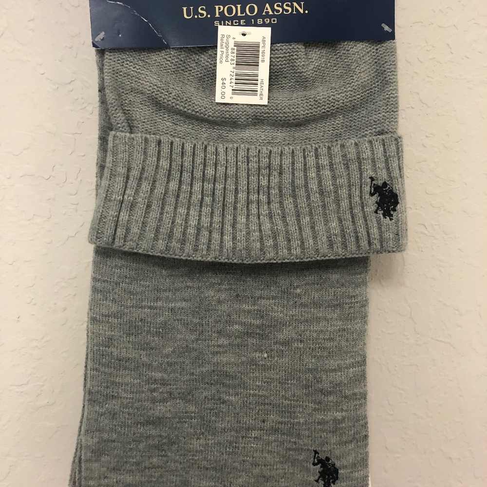 U.S. Polo Assn light grey Beanie and Scarf MEN